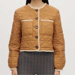 NWT Reversible Cropped Tan & Olive Whipstitch Quilted Utility Jacket